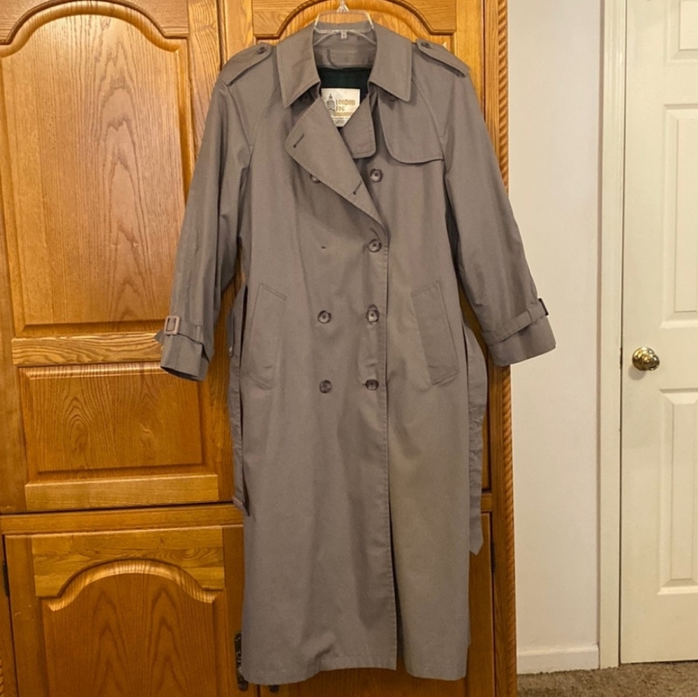 London Fog Grey Trench Coat - Picture 2 of 15